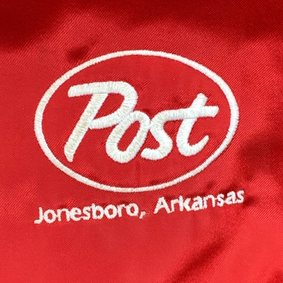 Vtg 90s Post Cereal Auburn Mens Size L Red Satin Nylon Employee Jacket USA Made - Picture 3 of 6